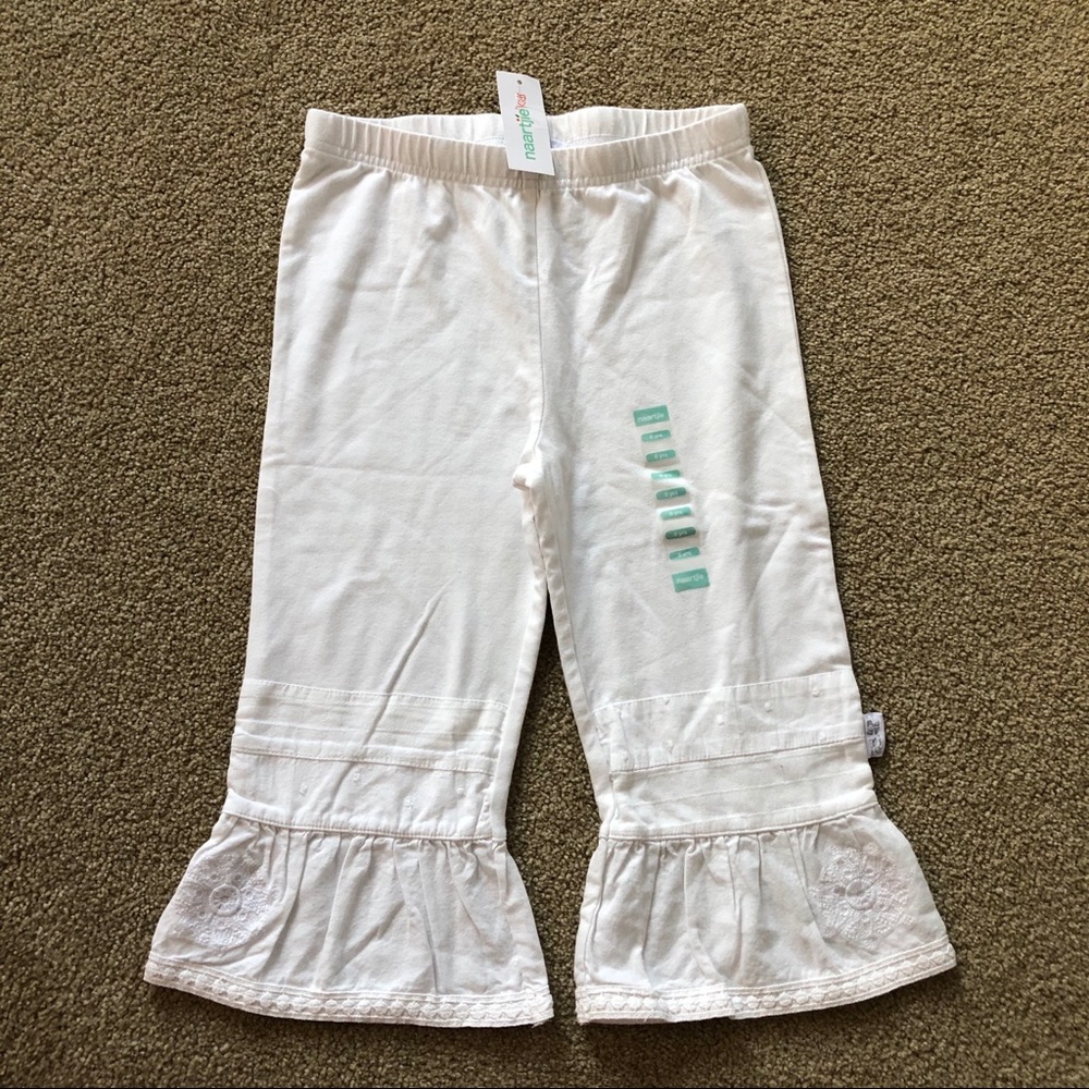 NWT Naartjie White Solid Bell Embroidered Pants 6